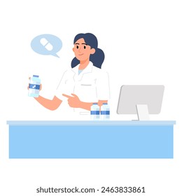 Pharmacist in counter at pharmacy drug store. Medicine healthcare professional concept.