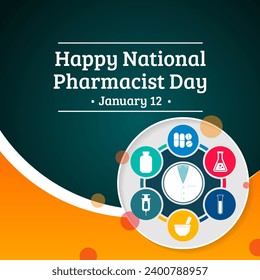 Pharmacist day is observed every year on January 12, The day focuses on the importance of pharmacists, and it honors how much they impact our health and well-being. Vector illustration