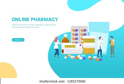 Pharmacist Give Advice And Conceling Medication To Costumer At Pharmacy Vector Illustration Concept, Can Use For, Landing Page, Template, Ui, Web, Mobile App, Poster, Banner, Flyer