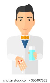 Apotheker, der Tabletten gibt.