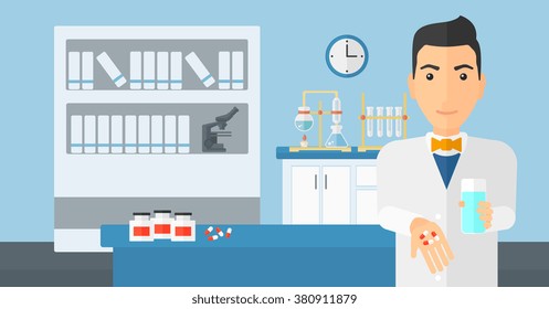 Pharmacist giving pills.