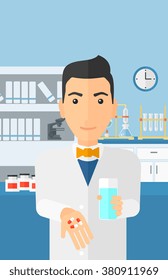 Pharmacist giving pills.