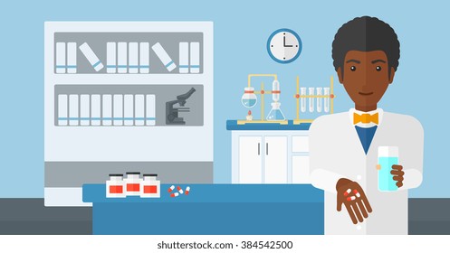 Farmacéutico dando pastillas.
