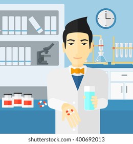 Farmacéutico dando pastillas.