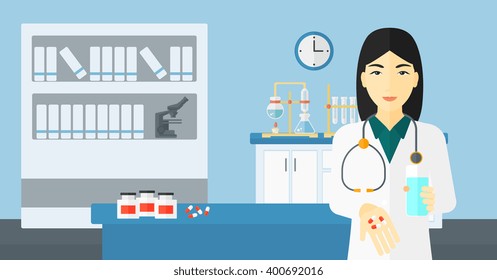 Pharmacist giving pills.