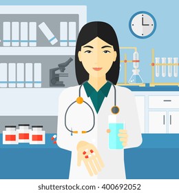 Farmacéutico dando pastillas.