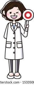 Pharmacist holding signboard of correct mark 