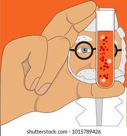 Pharmacist holding test tube. Laboratory researches and clinical trials in medicine. Vector