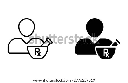 pharmacist icon with mortar and pestle rx symbol
