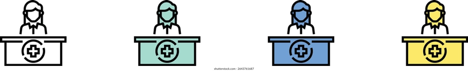 pharmacist icon. Outline, Green, Blue and Yellow Style Design Isolated On White Background