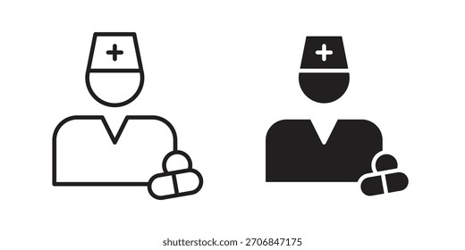 Símbolo del icono del farmacéutico para el logotipo, el Web, los diseños del App.