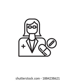 pharmacist icon vector outline style. character design line style. woman job icon