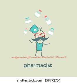 pharmacist juggles medicines