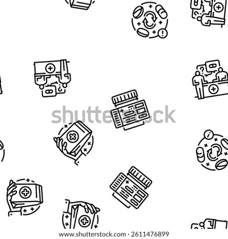 pharmacist medicine retail vector seamless pattern thin line illustration