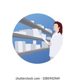 Pharmacist and medicines. Vector illustration