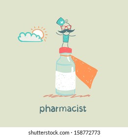pharmacist is on a big pot of medicines