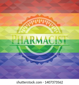 Pharmacist on mosaic background with the colors of the LGBT flag