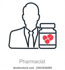Pharmacist and pill icon concept