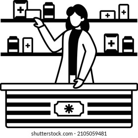 Pharmacist Selling Drugs Concept, Drug Store Worker Vector Icon Design, Medical And Healthcare Scene Symbol, Diseases Diagnostics Sign, Doctor And Patient Characters Stock Illustration