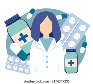 
The pharmacist sells pills, mixtures and other medicines