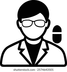 Pharmacist Silhouette Vector Illustration - Lab Coat and Glasses.pharmacist, silhouette, vector, illustration, labcoat, glasses, medical, healthcare, professional, doctor, hospital, pharmacy, chemist,