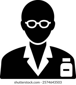 Pharmacist Silhouette Vector Illustration - Lab Coat and Glasses.pharmacist, silhouette, vector, illustration, labcoat, glasses, medical, healthcare, professional, doctor, hospital, pharmacy, chemist,