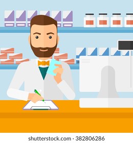 Pharmacist taking notes.