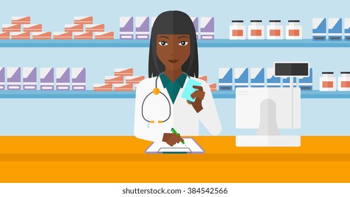 Pharmacist taking notes.