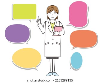 A pharmacist who came in a lab coat. A medical worker. Illustration.