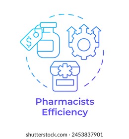 Icono de concepto de gradiente azul de eficiencia farmacéutica. Aumento de la eficiencia, farmacia. Ilustración de línea de forma redonda. Abstractas idea. Diseño gráfico. Fácil de usar en infografía, artículo