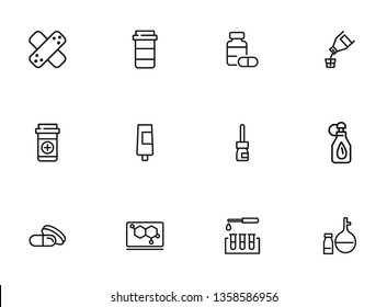 Pharmacological products icon set. Drugstore concept. Vector illustration can be used for topics like apothecary, pharmaceuticals, medicine