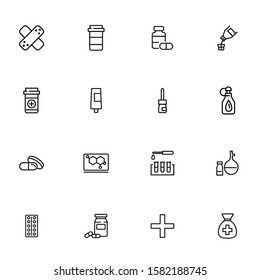 Pharmacological products icon set. Drugstore concept. Vector illustration can be used for topics like apothecary, pharmaceuticals, medicine
