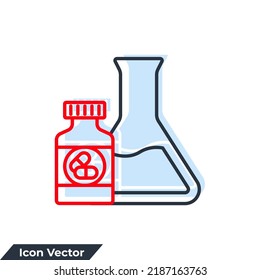 pharmacology icon logo vector illustration. test tube and bottle pill symbol template for graphic and web design collection