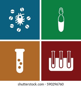 pharmacology icons set. Set of 4 pharmacology filled icons such as test tube, medical ampoule