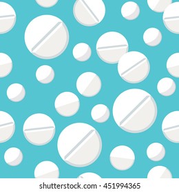 Pharmacology seamless pattern. Medical pills continuous wrapping background. Stylized medication tablets texture. Health care vector illustration in EPS8 format.