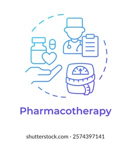 Pharmacotherapy blue gradient concept icon. Medicine prescription, medicaments. Weight measurement. Round shape line illustration. Abstract idea. Graphic design. Easy to use in infographic