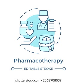 Pharmacotherapy soft blue concept icon. Medicine prescription, medicaments. Weight measurement. Round shape line illustration. Abstract idea. Graphic design. Easy to use in infographic