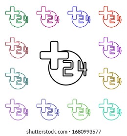 Icono de estilo multicolor de la farmacia las 24 horas. Línea delgada simple, contorno vector de iconos de hospital para ui y ux, sitio web o aplicación móvil