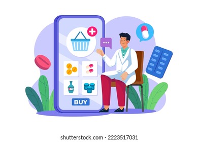 Concepto de la aplicación de farmacia Ilustración sobre fondo blanco