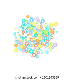 Pharmacy Background. Clinic Backdrop. Random Fall Health Care Icon. Medical Concept. Pharmaceutic Symbols. Colorful Circle Elements on White. Medicine Template. Layout Technology Vector Illustration.