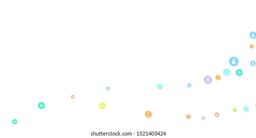 Pharmacy Background. Clinic Backdrop. Random Fall Health Care Icon. Medical Concept. Pharmaceutic Symbols. Colorful Circle Elements on White. Medicine Template. Layout Technology Vector Illustration.