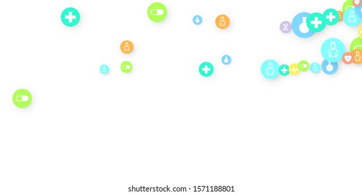 Pharmacy Background. Clinic Backdrop. Random Fall Health Care Icon. Medical Concept. Pharmaceutic Symbols. Colorful Circle Elements on White. Medicine Template. Layout Technology Vector Illustration.
