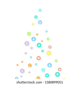 Pharmacy Background. Clinic Backdrop. Random Fall Health Care Icon. Medical Concept. Pharmaceutic Symbols. Colorful Circle Elements on White. Medicine Template. Layout Technology Vector Illustration.