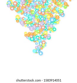 Pharmacy Background. Clinic Backdrop. Random Fall Health Care Icon. Medical Concept. Pharmaceutic Symbols. Colorful Circle Elements on White. Medicine Template. Layout Technology Vector Illustration.