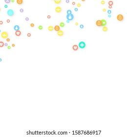 Pharmacy Background. Clinic Backdrop. Random Fall Health Care Icon. Medical Concept. Pharmaceutic Symbols. Colorful Circle Elements on White. Medicine Template. Layout Technology Vector Illustration.