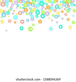 Pharmacy Background. Clinic Backdrop. Random Fall Health Care Icon. Medical Concept. Pharmaceutic Symbols. Colorful Circle Elements on White. Medicine Template. Layout Technology Vector Illustration.