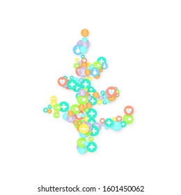Pharmacy Background. Clinic Backdrop. Random Fall Health Care Icon. Medical Concept. Pharmaceutic Symbols. Colorful Circle Elements on White. Medicine Template. Layout Technology Vector Illustration.
