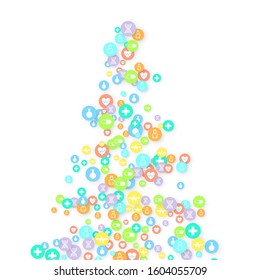 Pharmacy Background. Clinic Backdrop. Random Fall Health Care Icon. Medical Concept. Pharmaceutic Symbols. Colorful Circle Elements on White. Medicine Template. Layout Technology Vector Illustration.