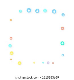 Pharmacy Background. Clinic Backdrop. Random Fall Health Care Icon. Medical Concept. Pharmaceutic Symbols. Colorful Circle Elements on White. Medicine Template. Layout Technology Vector Illustration.