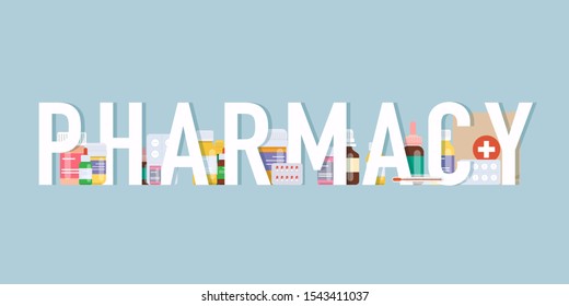 Pharmacy background. Medical pills and bottles. Medical concept. Flat design style modern vector illustration concept.